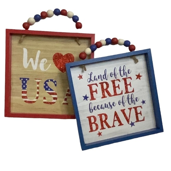 Patriotic Garden Flag 2 Wood Wall Plaques 4th July Decor 3 Piece USA Bundle NEW - Picture 2 of 10